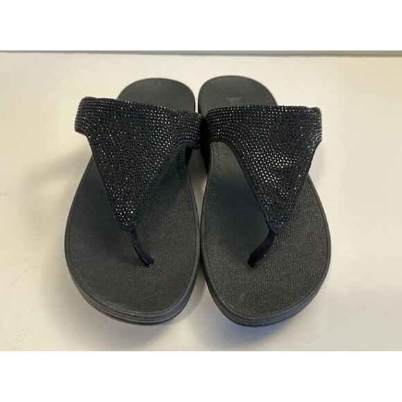 Fitflop Lottie Shimmer Crystal Thong Sandals Black Size EU 38/ US 7 T82-001 - Picture 1 of 10